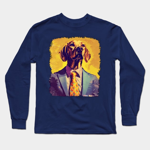 Chill Warhol Dog In Business Suit Long Sleeve T-Shirt by Amour Grki